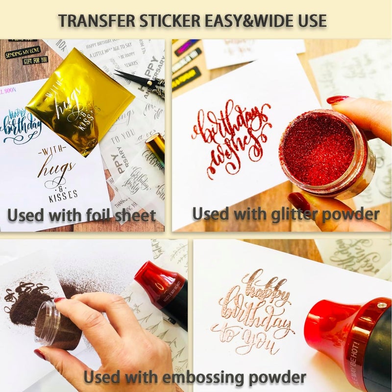 JBQUEEN 3pc Vertical Sentiments Wishes Stick&Shine Foil Transfer Sticker Paper for Handmade Card Making Scrapbooking and Album Journal Invitation Decoration Metallic Hot Foil Transfer Printing Adhesive Sheets - Image 4